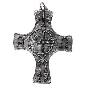 Confirmation pendant with dove and fish 9 cm in metal