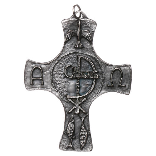 Confirmation pendant with dove and fish 9 cm in metal 1