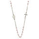 Necklace with three decade rosary, pink wax glass beads, 4 mm s2