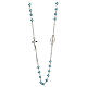 Necklace with three decade rosary, light blue wax glass beads, 4 mm s1
