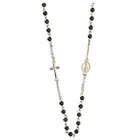 Necklace with three decade rosary, hematite beads, 4 mm