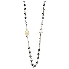 Necklace with three decade rosary, hematite beads, 4 mm