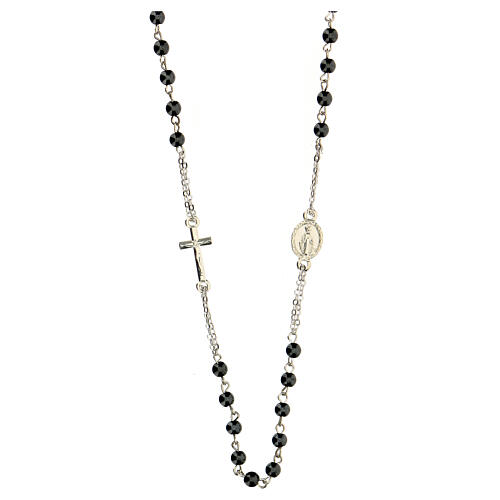 Necklace with three decade rosary, hematite beads, 4 mm 1