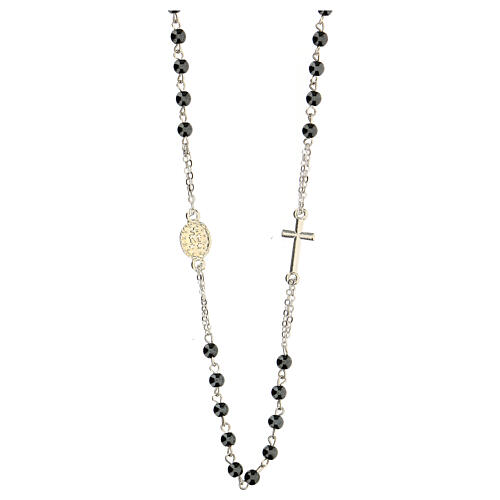 Necklace with three decade rosary, hematite beads, 4 mm 2