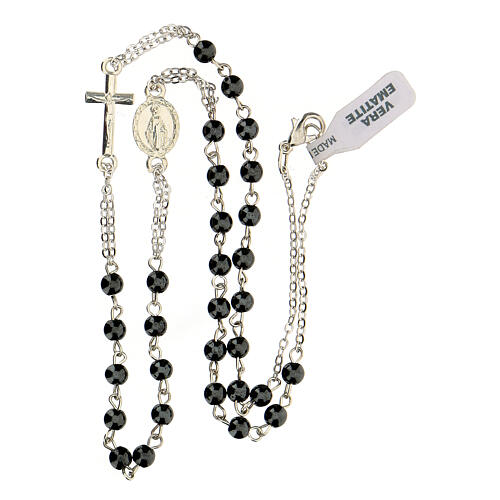 Necklace with three decade rosary, hematite beads, 4 mm 3