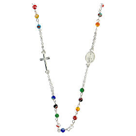 Necklace with three decade rosary, multicoloured glass beads, 4 mm