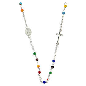 Necklace with three decade rosary, multicoloured glass beads, 4 mm