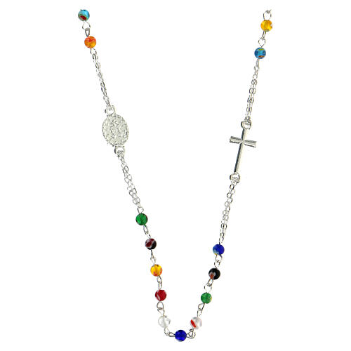 Necklace with three decade rosary, multicoloured glass beads, 4 mm 2