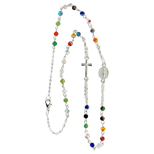 Collar con tres decenas con granos de vidrio multicolor 4 mm redondos 3