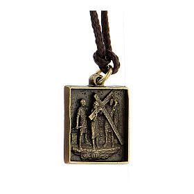 Way of the Cross pendant, Second Station, brass alloy