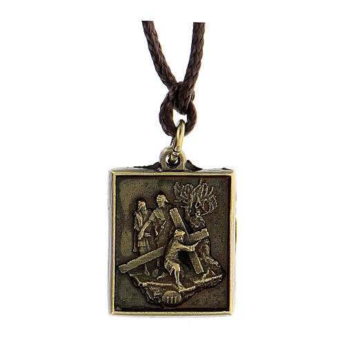 Way of the Cross pendant, Third Station, brass alloy 1