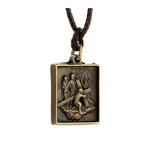 Way of the Cross pendant, Third Station, brass alloy 2
