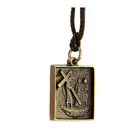 Way of the Cross pendant, Fourth Station, brass alloy