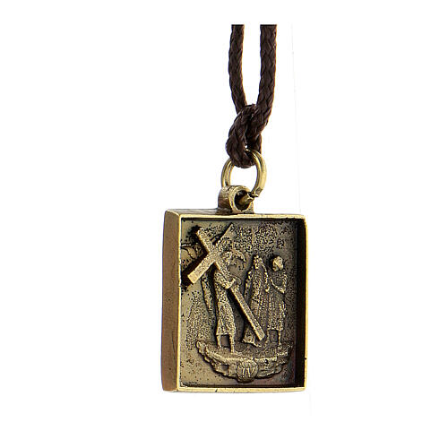 Way of the Cross pendant, Fourth Station, brass alloy 2