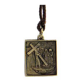 Via Crucis Medal Fourth Station Meeting Mary and Jesus Via Dolorosa brass-plated alloy