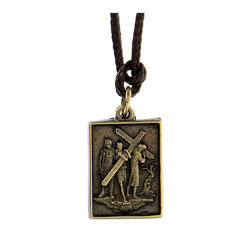 Way of the Cross pendant, Fifth Station, brass alloy 1