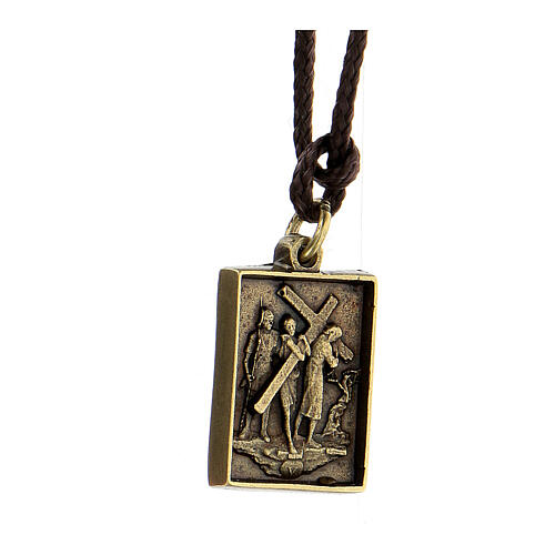 Way of the Cross pendant, Fifth Station, brass alloy 2