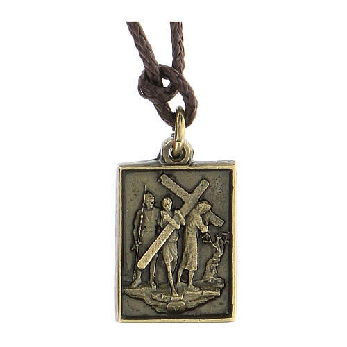 Way of the Cross pendant, Fifth Station, brass alloy 6