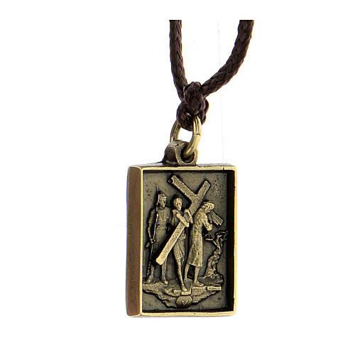 Way of the Cross pendant, Fifth Station, brass alloy 7