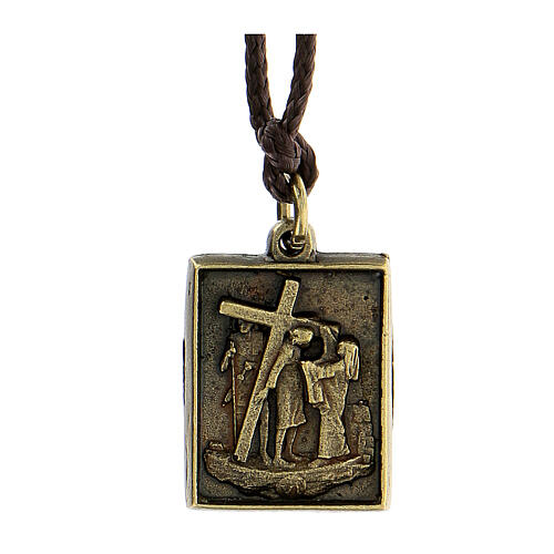 Way of the Cross pendant, Sixth Station, brass alloy 1