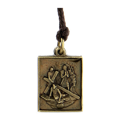 Way of the Cross pendant, Seventh Station, brass alloy 1