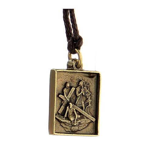 Way of the Cross pendant, Seventh Station, brass alloy 2