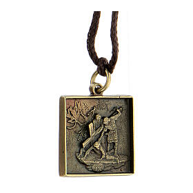 Brass-plated alloy pendant Via Crucis Ninth Station the third fall