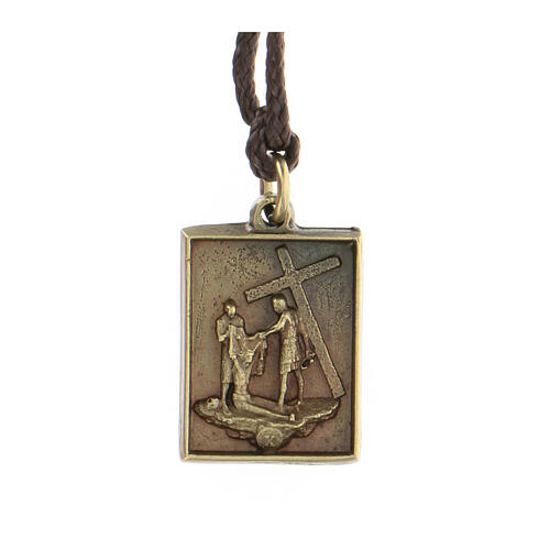 Way of the Cross pendant, Tenth Station, brass alloy 1