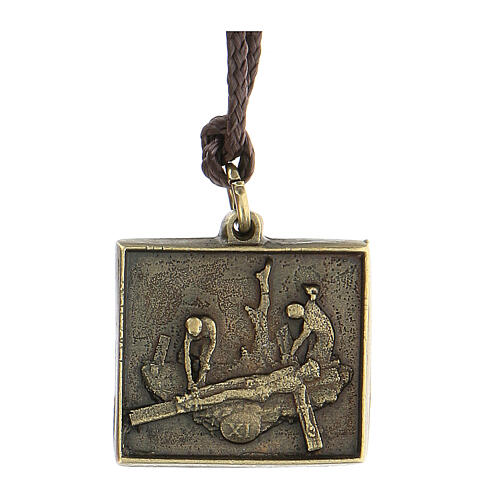 Way of the Cross pendant, Eleventh Station, brass alloy 1