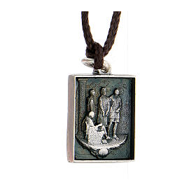 Medalik Pierwsza Stacja Droga Krzyżowa stop metali pokryty srebrem Via Dolorosa Jezus na śmierć skazany