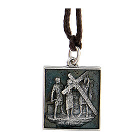 Medaille, Kreuzweg, zweite Station der Via Dolorosa, versilberte Legierung
