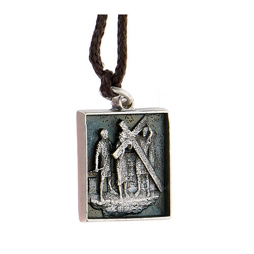 Medaille, Kreuzweg, zweite Station der Via Dolorosa, versilberte Legierung 2