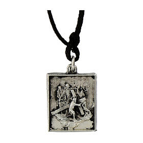 Medaille, Kreuzweg, dritte Station der Via Dolorosa, versilberte Legierung