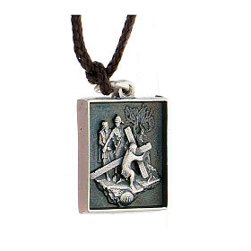 Third station medal, Way of the Cross, silver alloy