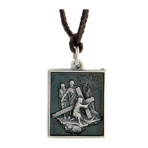 Third station medal, Way of the Cross, silver alloy 1