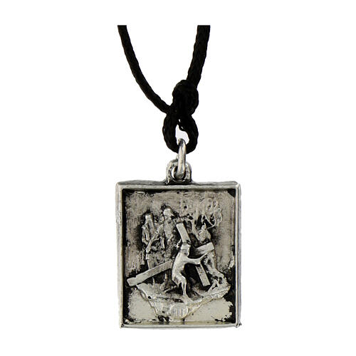 Third station medal, Way of the Cross, silver alloy 2