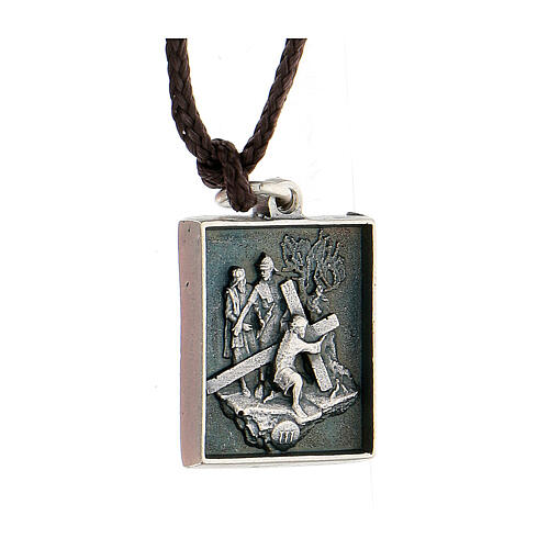 Third station medal, Way of the Cross, silver alloy 3