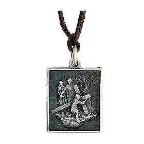 Via Crucis pendant Third Station first fall Via Dolorosa silver alloy