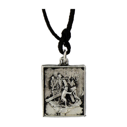 Via Crucis pendant Third Station first fall Via Dolorosa silver alloy 2