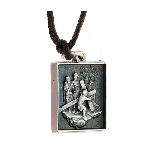 Via Crucis pendant Third Station first fall Via Dolorosa silver alloy 3