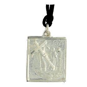 Fourth station medal, Way of the Cross, silver alloy