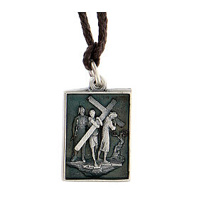 Fifth station medal, Way of the Cross, silver alloy