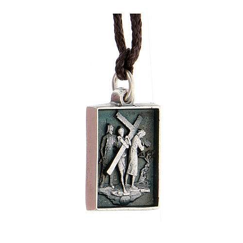 Fifth station medal, Way of the Cross, silver alloy 2