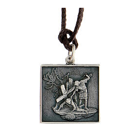 Medaille, Kreuzweg, siebte Station der Via Dolorosa, versilberte Legierung