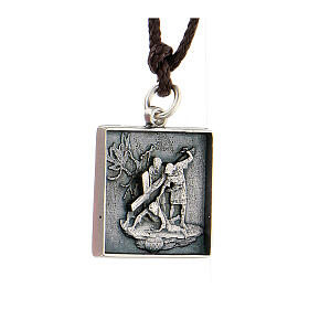 Seventh station medal, Way of the Cross, silver alloy