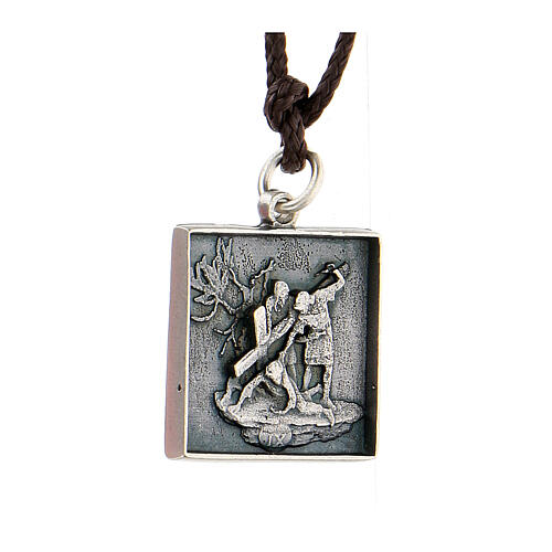 Seventh station medal, Way of the Cross, silver alloy 2