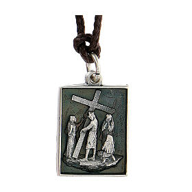 Medalik stop metali pokryty srebrem, Via Dolorosa Ósma Stacja Droga Krzyżowa Jezus spotyka płaczące niewiasty