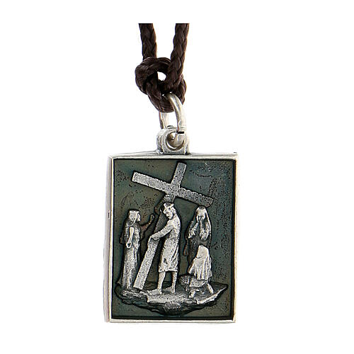 Via Crucis Eighth Station medal silver alloy women cry 1