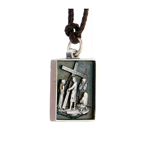 Via Crucis Eighth Station medal silver alloy women cry 2