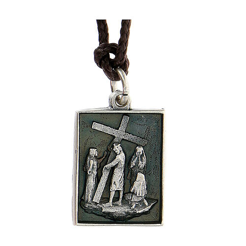 Via Crucis Eighth Station medal silver alloy women cry 1